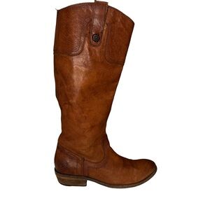 Frye ‘Melissa’ Boot Women’s SZ 5 1/2B Pull Tabs With Iconic Logo Waxed Tan Heel